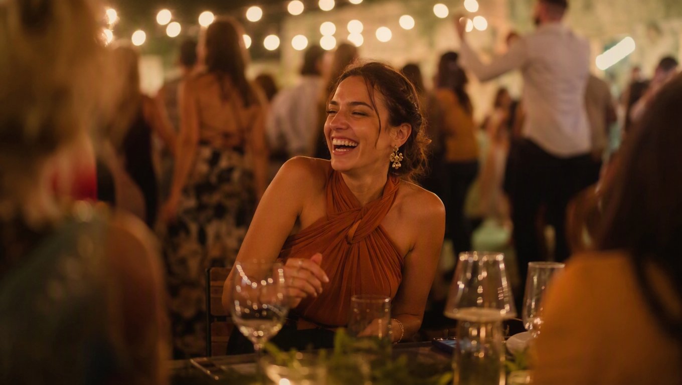 A guest fully present at a party, not distracted by checking photos