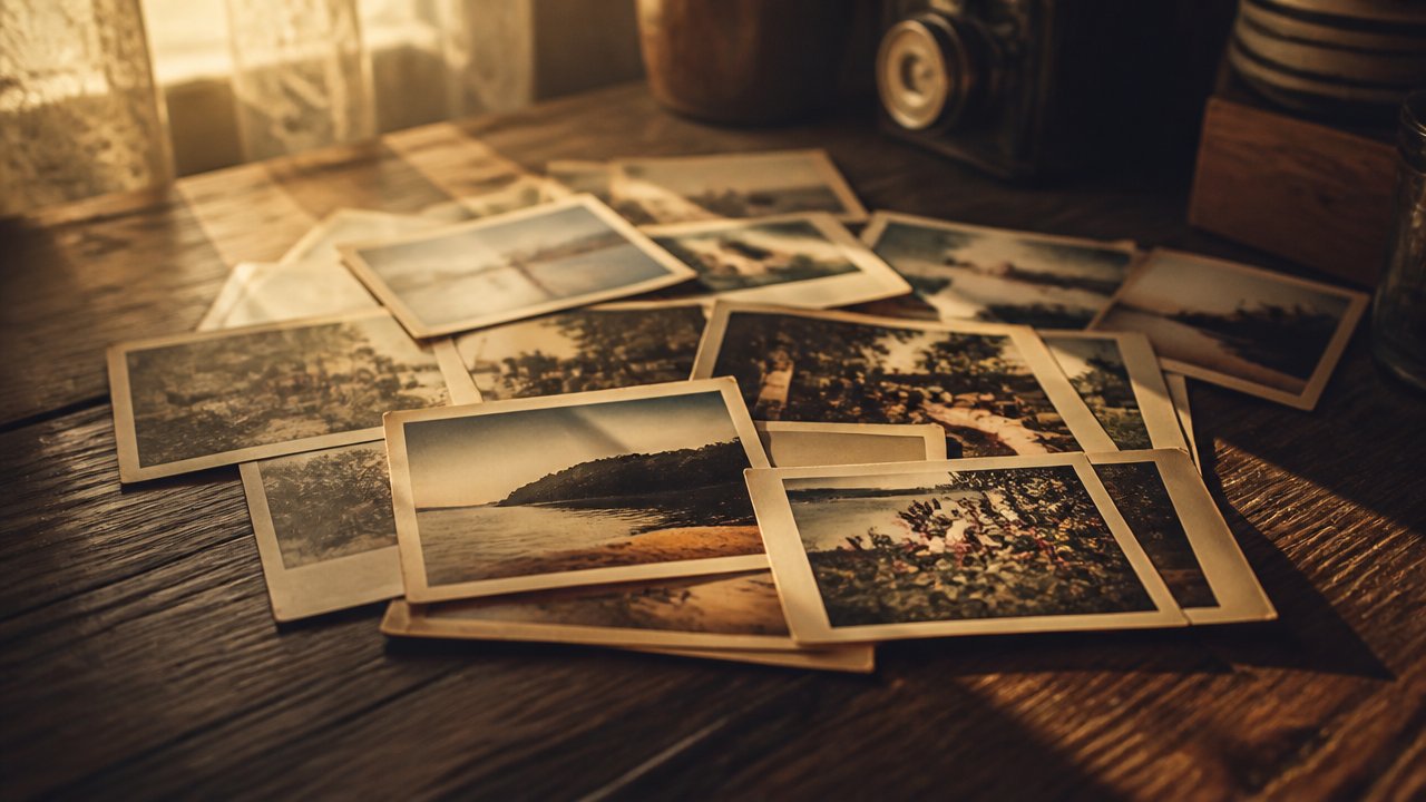 A stack of developed photo prints, evoking the anticipation of a delayed photo reveal